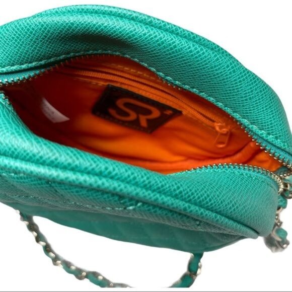 Sondra Roberts SR2 Round Quilted Zipper Turquoise Crossbody Bag - Picture 7 of 10